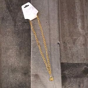 Gold tone chain multicolored pendant necklace